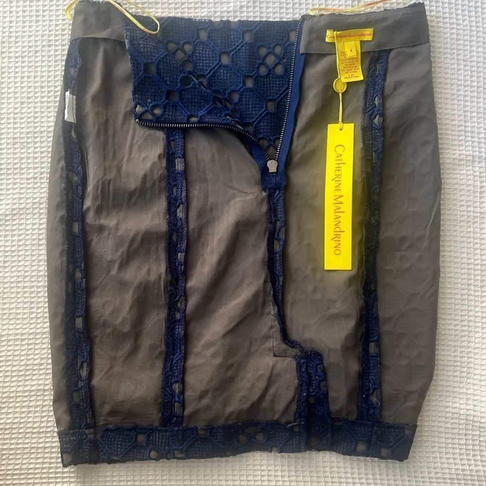 NWT Catherine Malandrino  Women's Navy Blue Pencil Eyelet Skirt sz 4